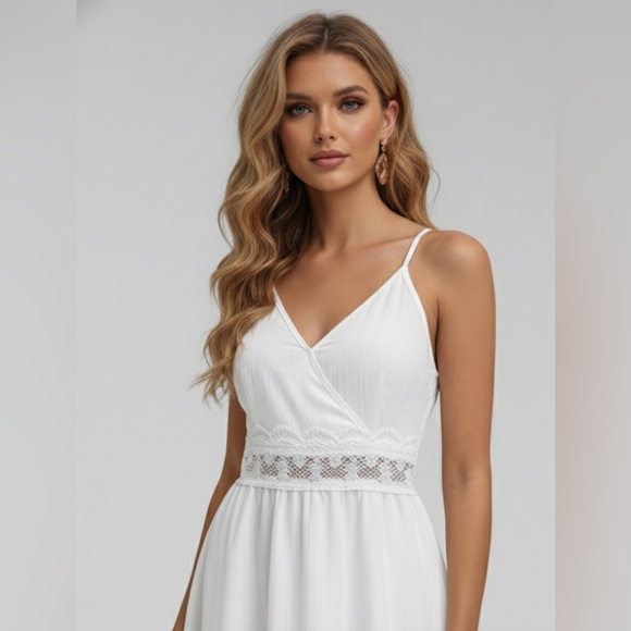 White Frenchy Contrast Lace Cami Dress - Picture 2 of 6
